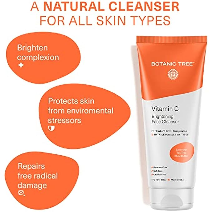 Botanic Tree CLEANSING FACE WASH WITH VITAMIN C FOR ALL SKIN TYPES TO REDUCE ACNE BREAKOUTS, WRINKLES AND DOUBLE CLEANSE WITH GLYCOLIC ACID FACE WASH, 6 FL. OZ - Image 4